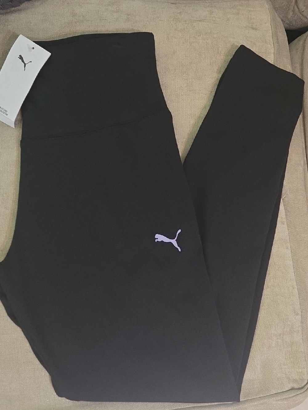 Puma Black Leggings with Small Purple Logo